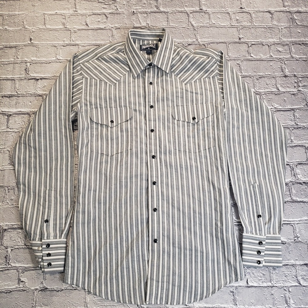 Panhandle Striped Pearl Snap Shirt Small